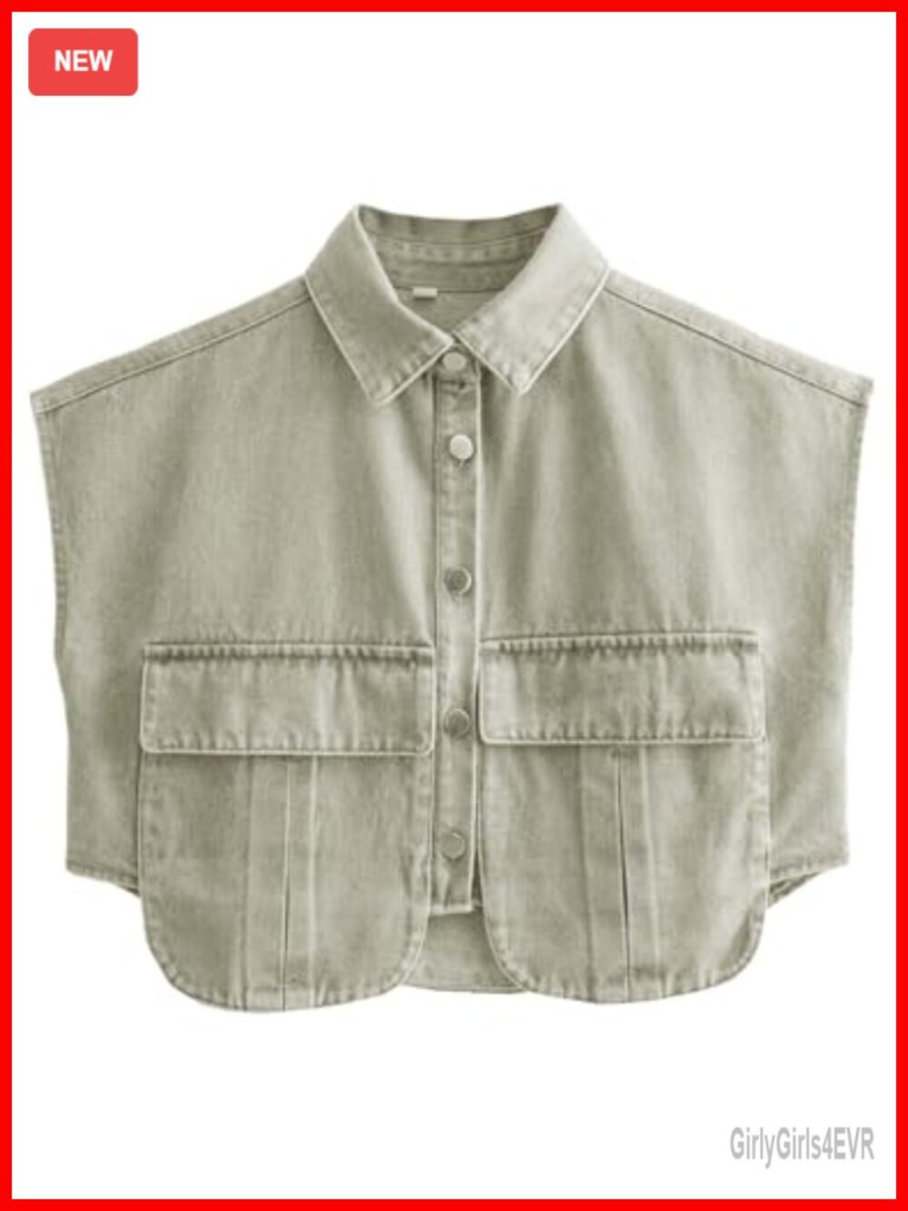 Womens Denim Cropped Button Down Sleeveless Shirt Loose Fit Jean Crop Top